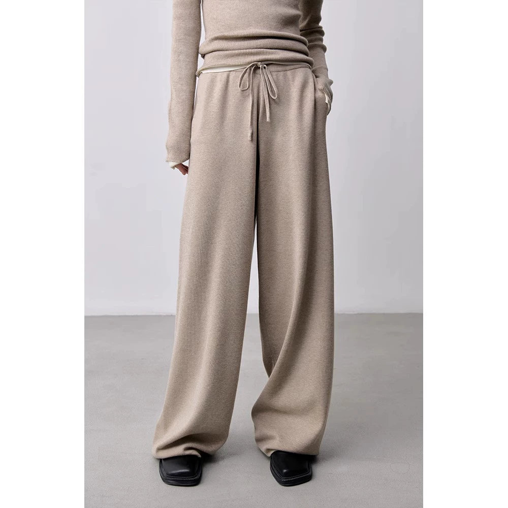 Pantalones deportivos informales de pierna ancha con cordón ajustable, de color liso, con tejido de pelo súper ajustado de CAREMIND