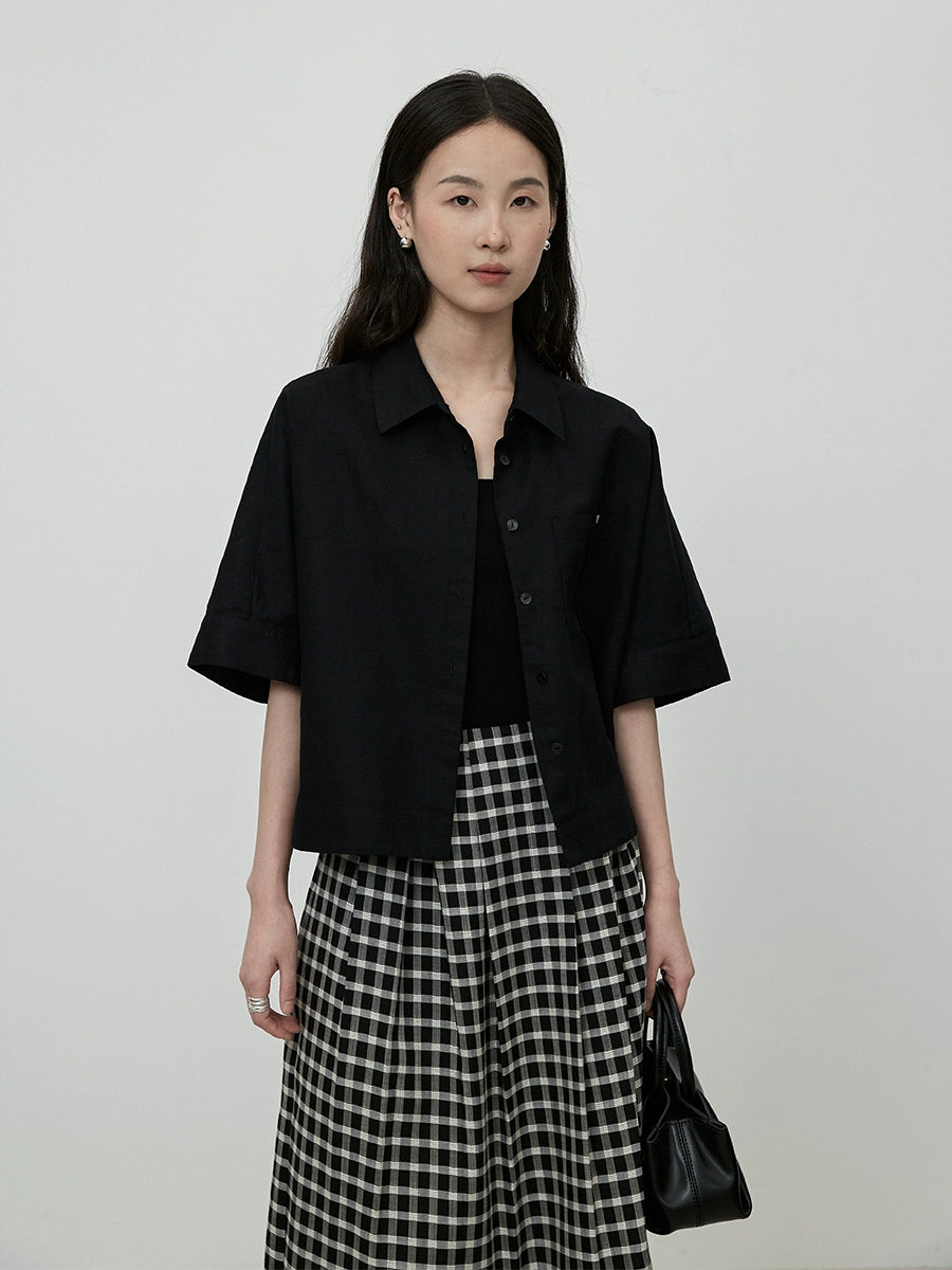 Camisa corta con cuello polo de manga corta negra CAREMIND para hombre pequeño con abrigo corto con bolsillos grandes