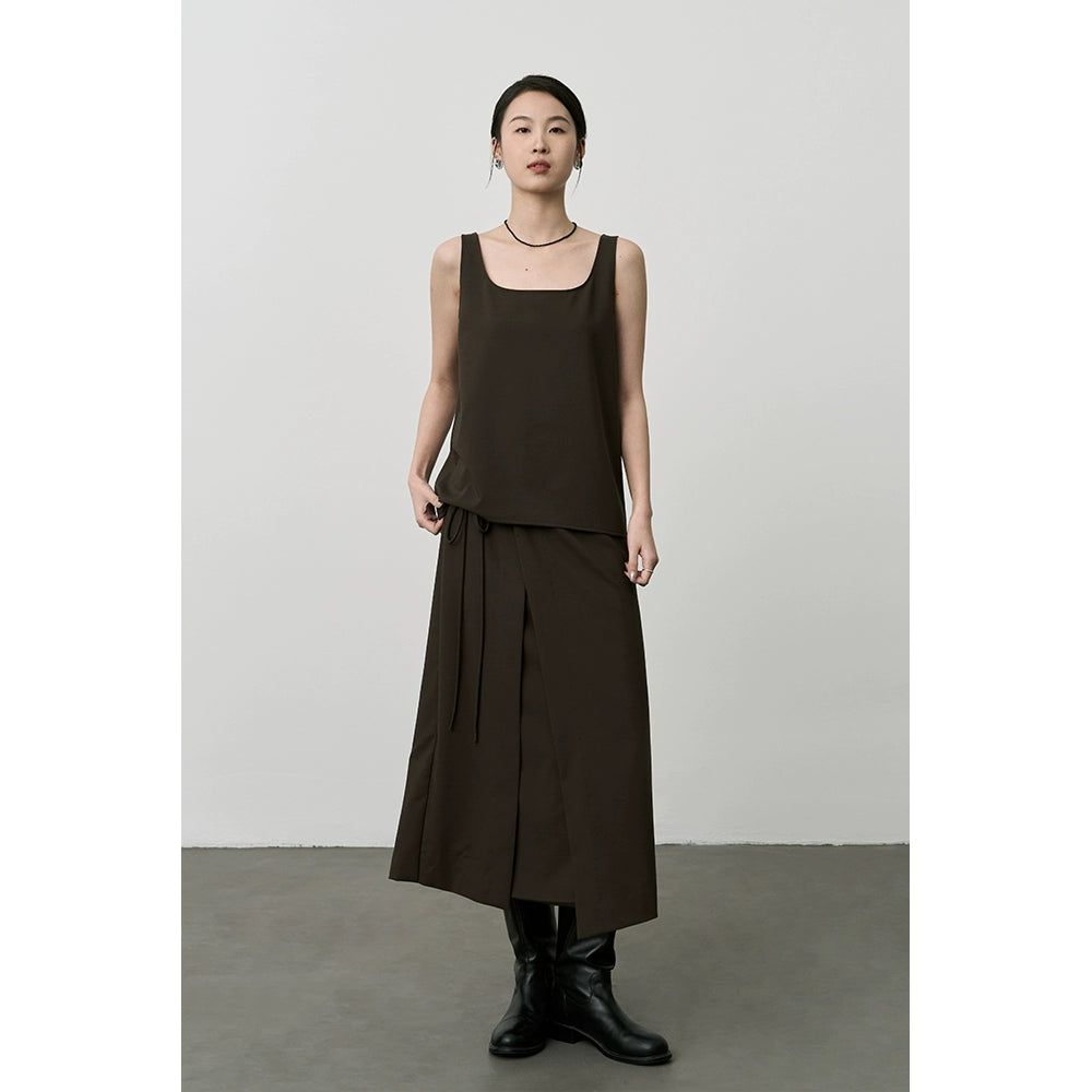 Conjunto de dos piezas con chaleco y cuello cuadrado estilo Yamamoto de CAREMIND, falda irregular