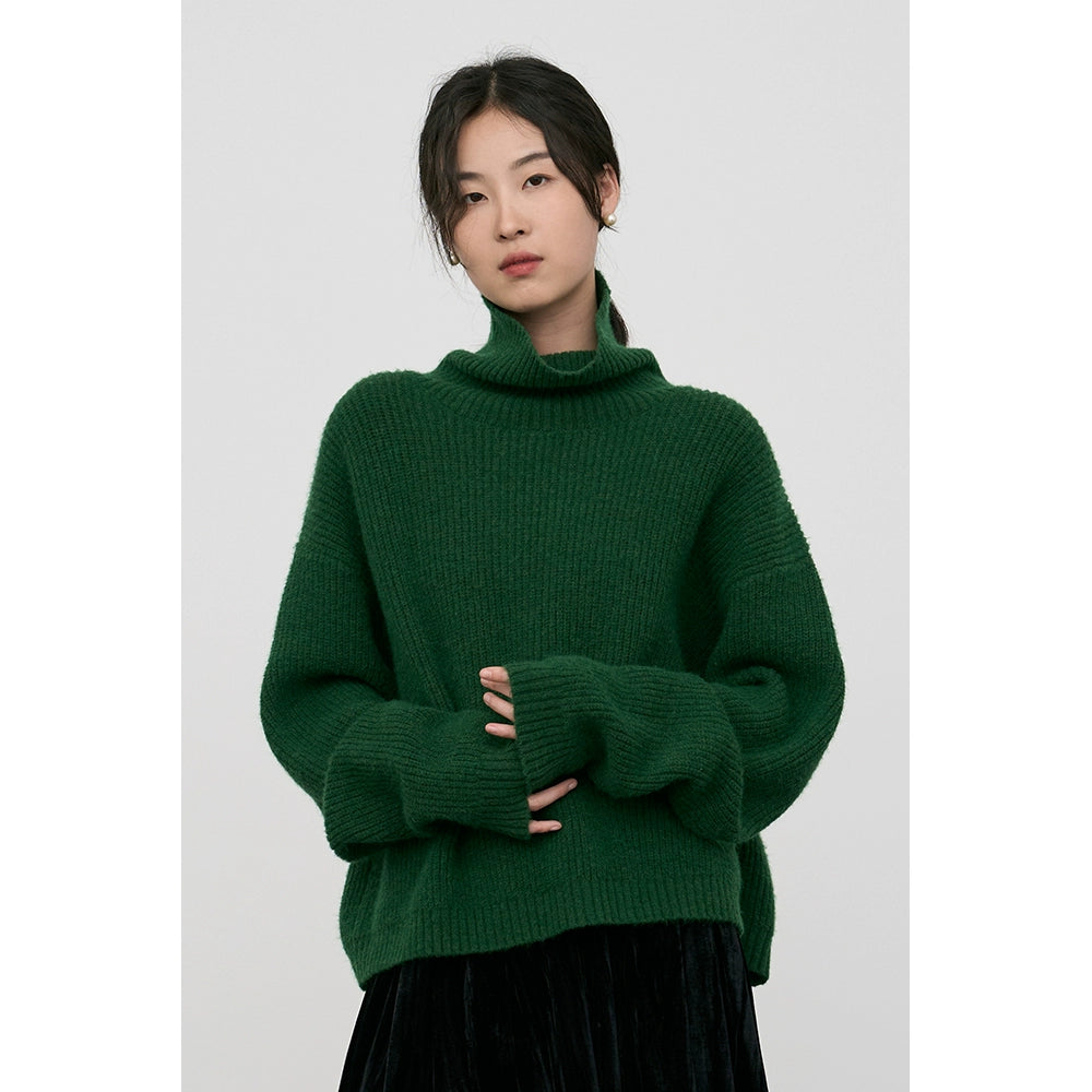 CAREMIND Elegante suéter suelto verde bosque profundo para mujer, suéter de punto japonés retro súper rentable