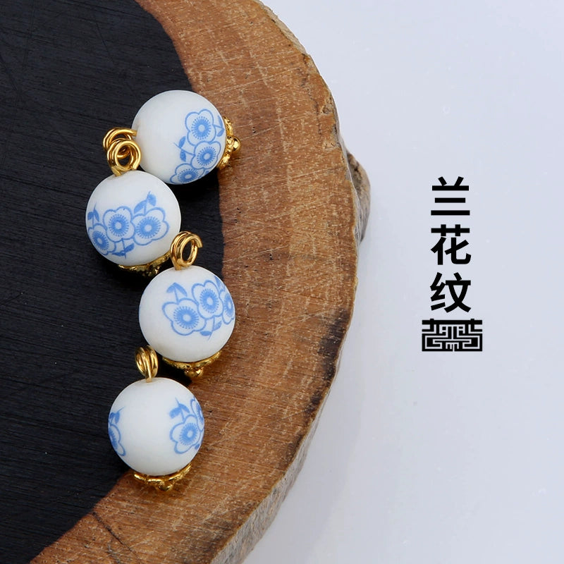 3249★ Ceramic button beads, national style retro cheongsam Hanfu Tang suit shirt, disc button versatile decorative small button blue and white porcelain
