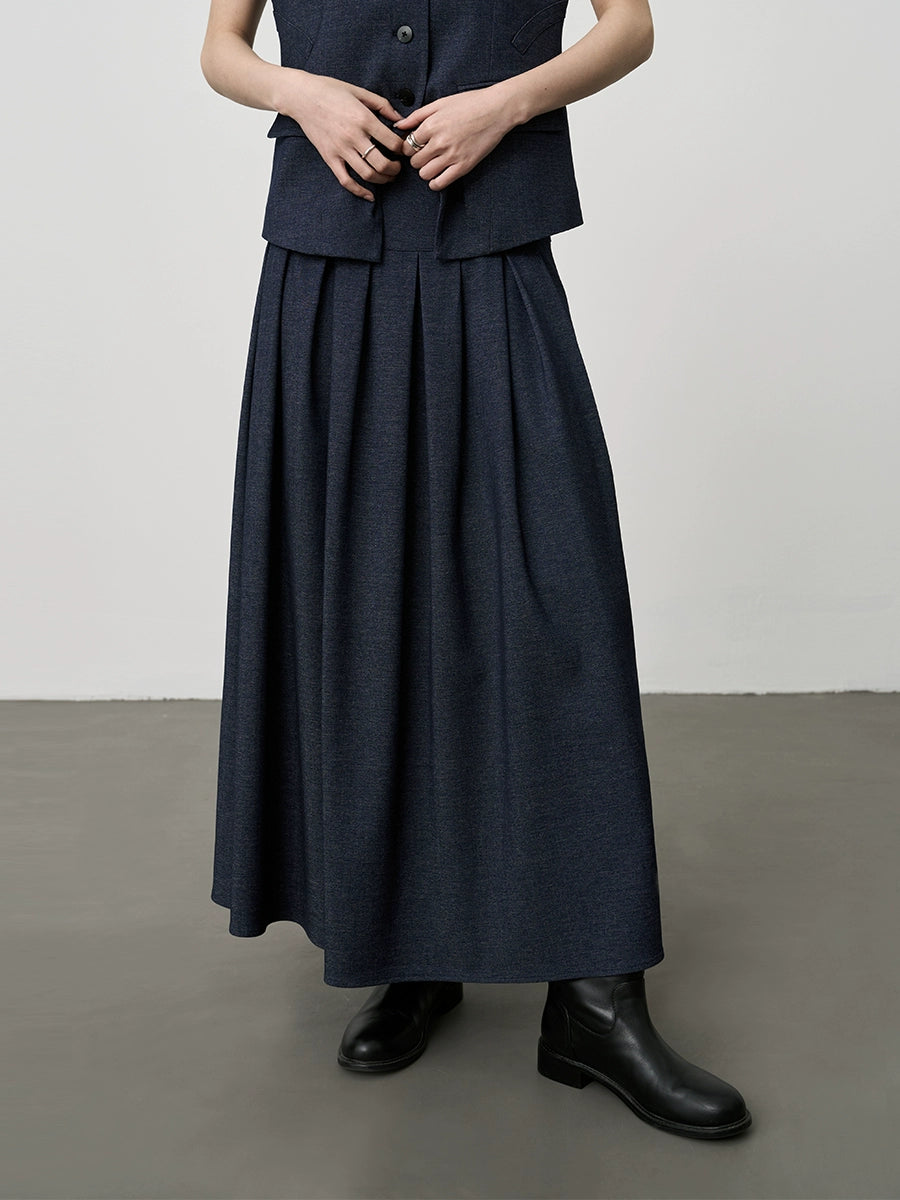 CAREMIND Ensemble deux pièces de luxe français léger sans manches avec jupe plissée fine taille haute