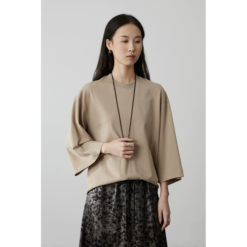 T-shirt à manches courtes et col rond pour femme, haut décontracté et polyvalent, en pur coton, confortable et ample, quatre couleurs, CAREMIND