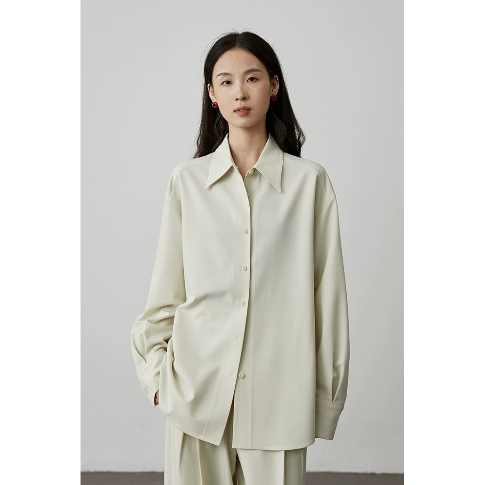 CAREMIND chemise à manches longues à revers rétro de couleur unie, drapée, anti-rides, haut de banlieue, veste cardigan empilée