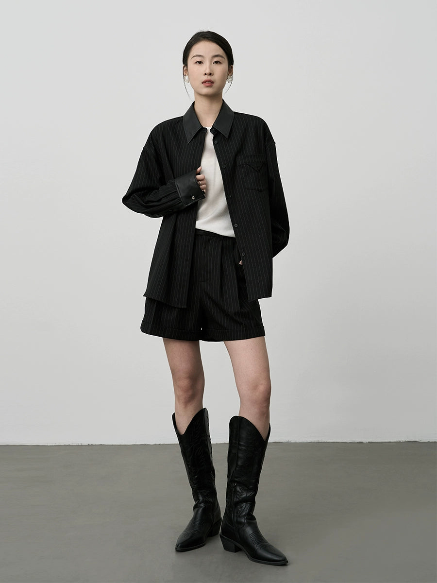 Pantalones de traje a rayas negras de CAREMIND, pantalones cortos ajustados de cintura alta informales para mujer