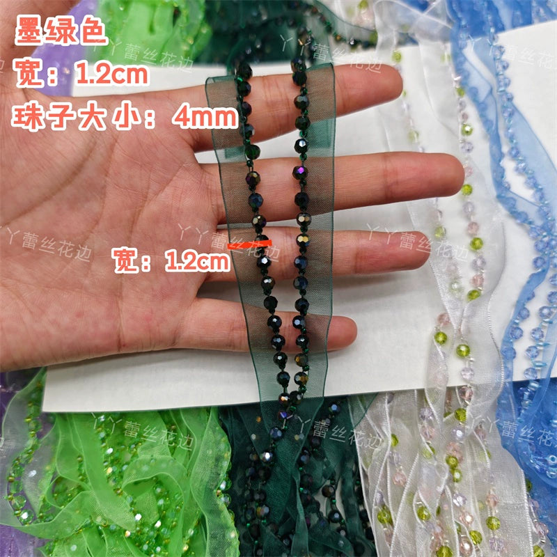 3726 Ancho 1,2 cm Nuevo color Malla Cristalina Cuentas Encaje Accesorios, Hecho a mano DIY Borde de Ropa Accesorios