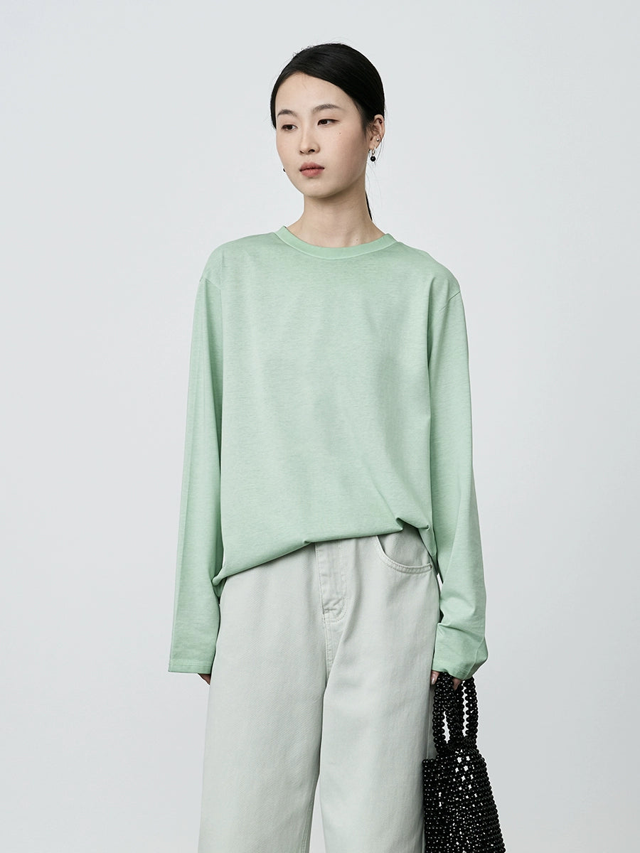 T-shirt à manches longues confortable et doux en coton ciré gris CAREMIND avec un design suspendu et un intérieur simple