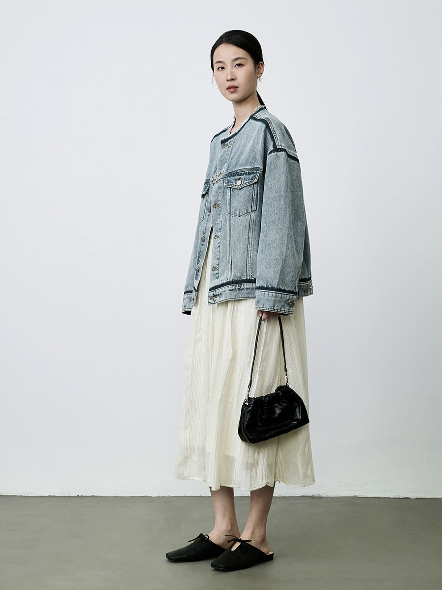 Chaqueta vaquera con cuello suelto y borde de CAREMIND, chaqueta tipo cárdigan de manga larga a juego de colores para mujer, top para mujer