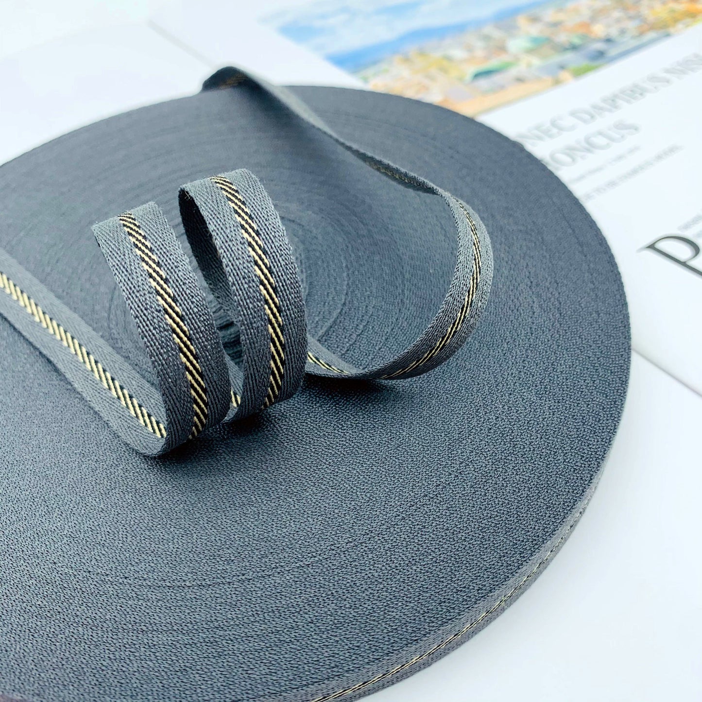 3863 Tira de cinta de sarga intercoloreada de 1 cm con ribete en el borde lateral, tira de presión, cinta jacquard, accesorios de ropa para textiles del hogar