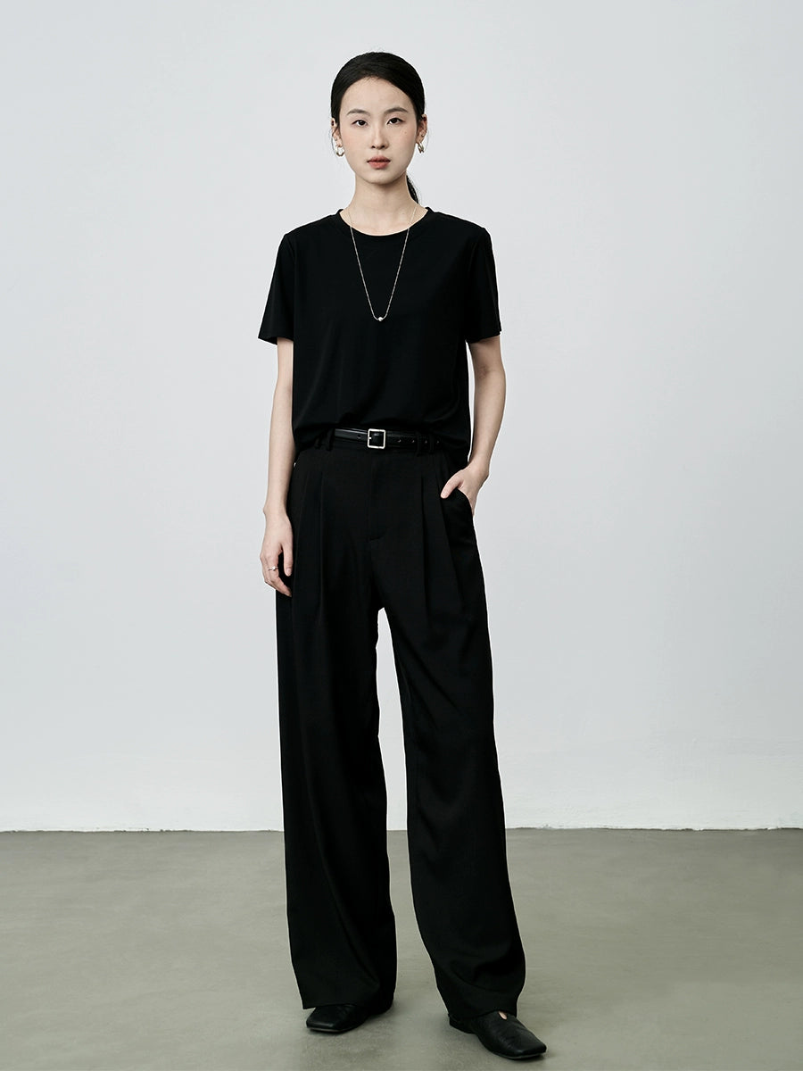 Camiseta básica clásica de cuello redondo de color liso de manga corta con hombros descubiertos para mujer de CAREMIND