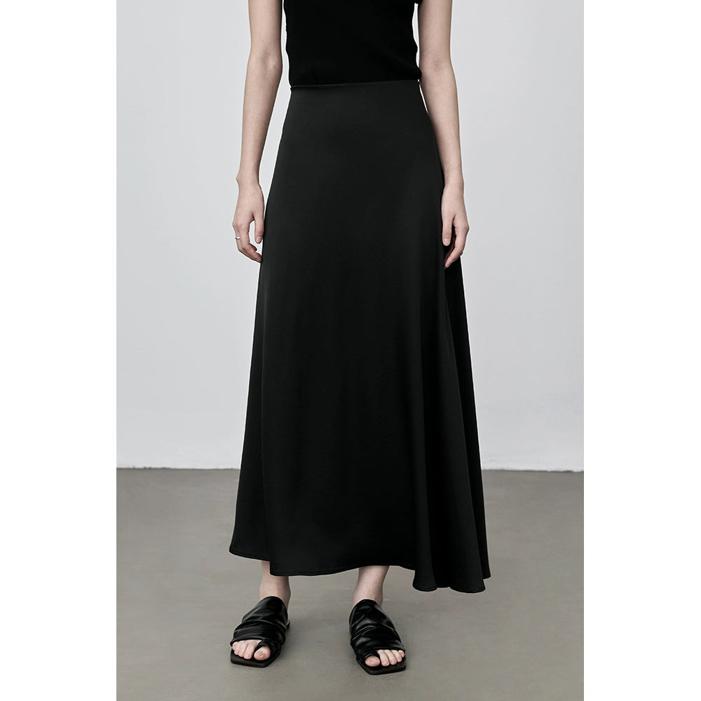 Falda de cola de pez de ácido acético de color sólido CAREMIND, falda de satén suave y sedosa, falda fina de una palabra, falda mediana y larga