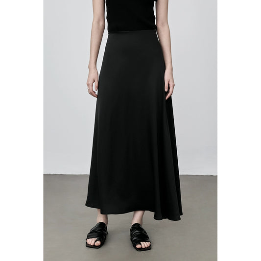 Falda de cola de pez de ácido acético de color sólido CAREMIND, falda de satén suave y sedosa, falda fina de una palabra, falda mediana y larga