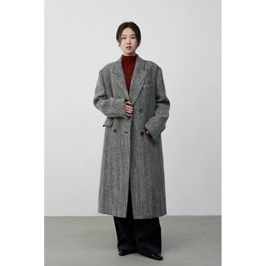 CAREMIND traje de espiga retro abrigo de lana de doble botonadura temperamento barcaza de guerra ligero de lujo formal abrigo de alta gama