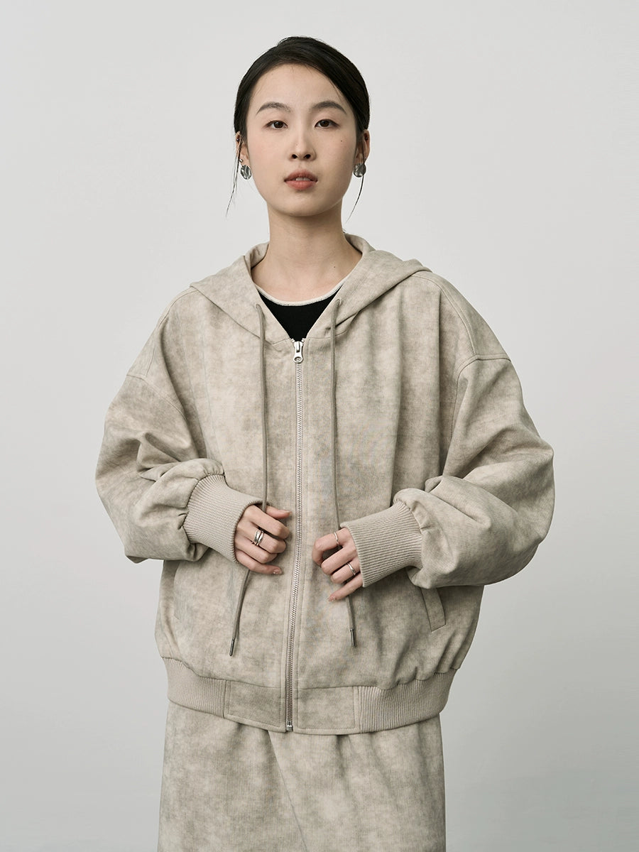 CAREMIND Nuevo conjunto de dos piezas de suéter con cremallera y capucha para mujer con traje de estilo chino