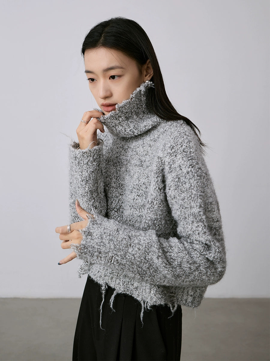 CAREMIND nuevo suéter de punto suave y encerado con viento perezoso, suéter de cuello alto con parte superior irregular, suéter grueso y cálido