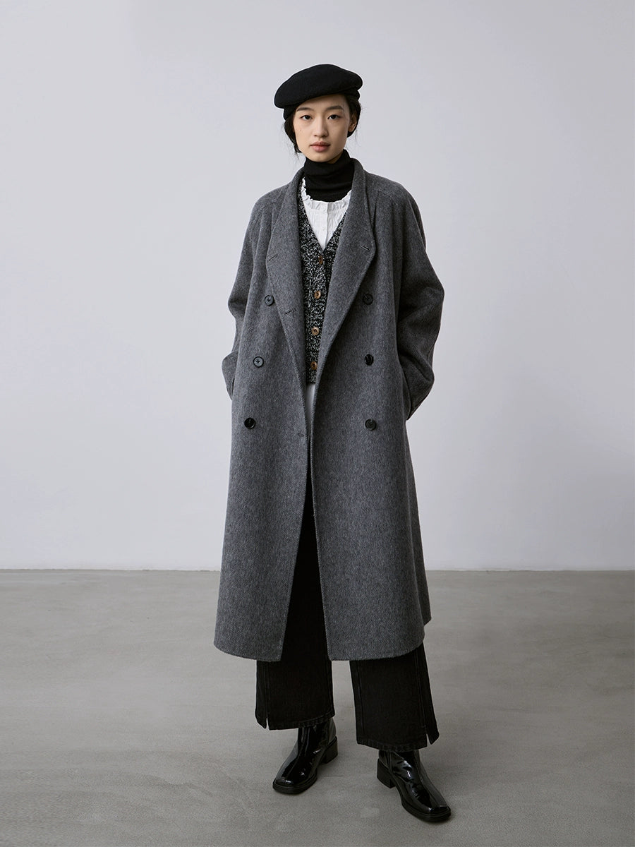 CAREMIND Maillard abrigo de lana de cachemira de doble cara abrigo cruzado de longitud media abrigo de temperamento de otoño e invierno ropa de mujer