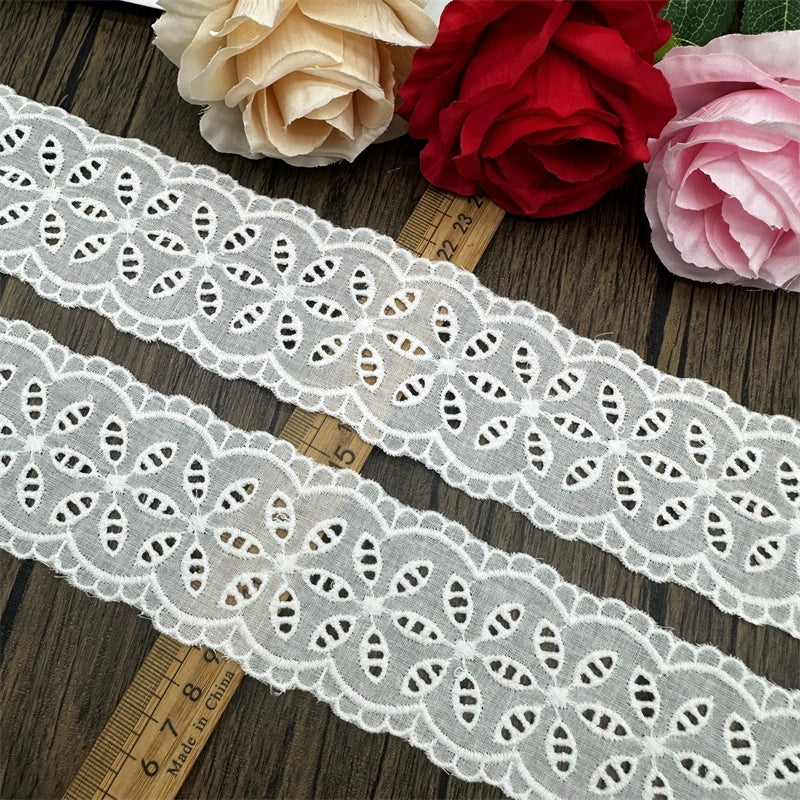 3788 Accesorios de encaje bordado de algodón blanco hechos a mano, cortinas DIY, material para ropa de muñeca, falda con lazo