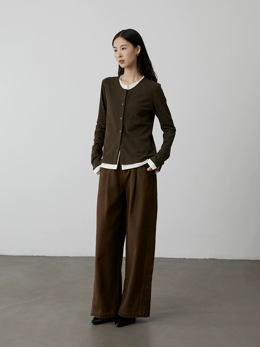 Pantalones vaqueros holgados y delgados de pierna ancha de color café retro de CAREMIND, pantalones casuales largos y rectos de cintura alta estilo dinero antiguo