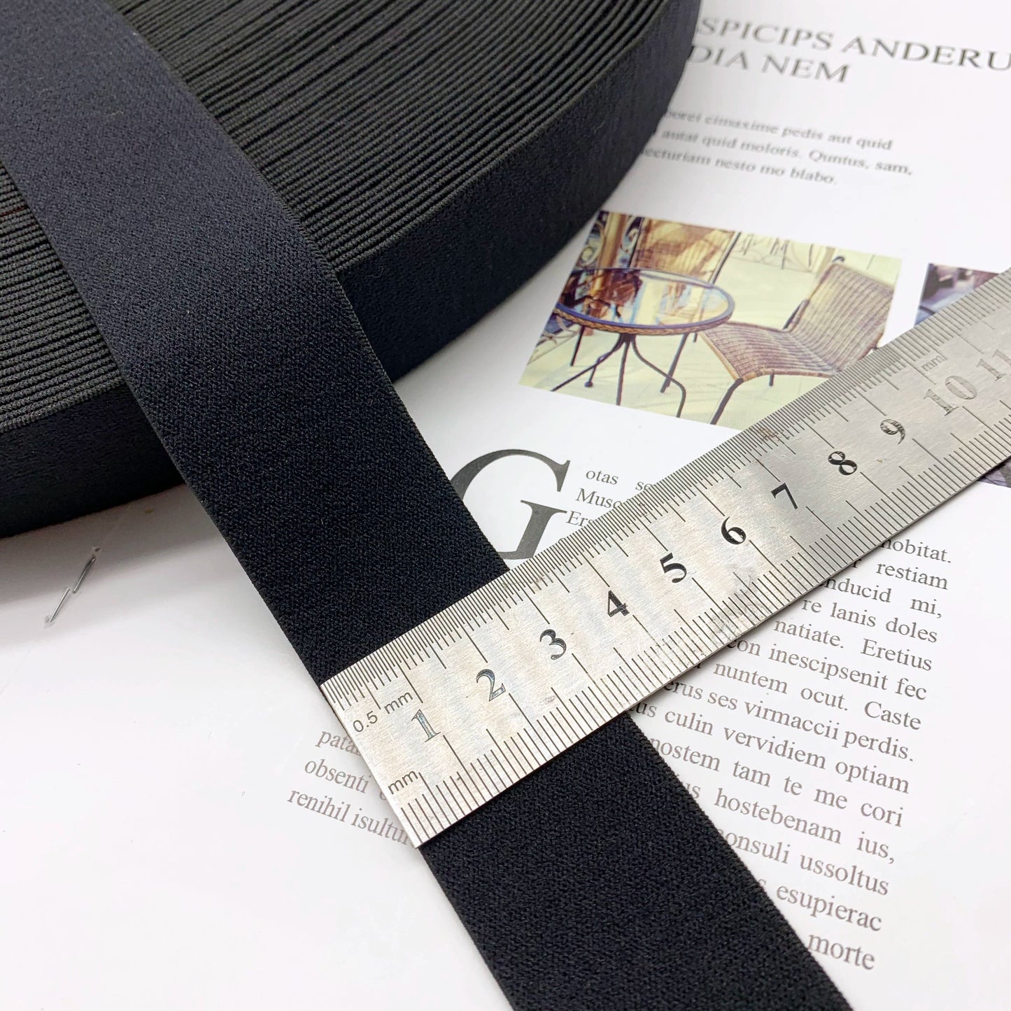 3869 1-3,8 cm banda elástica de nailon puro engrosada de gamuza negra, accesorios de alta elasticidad, cinturilla deportiva de yoga, cuerda de goma