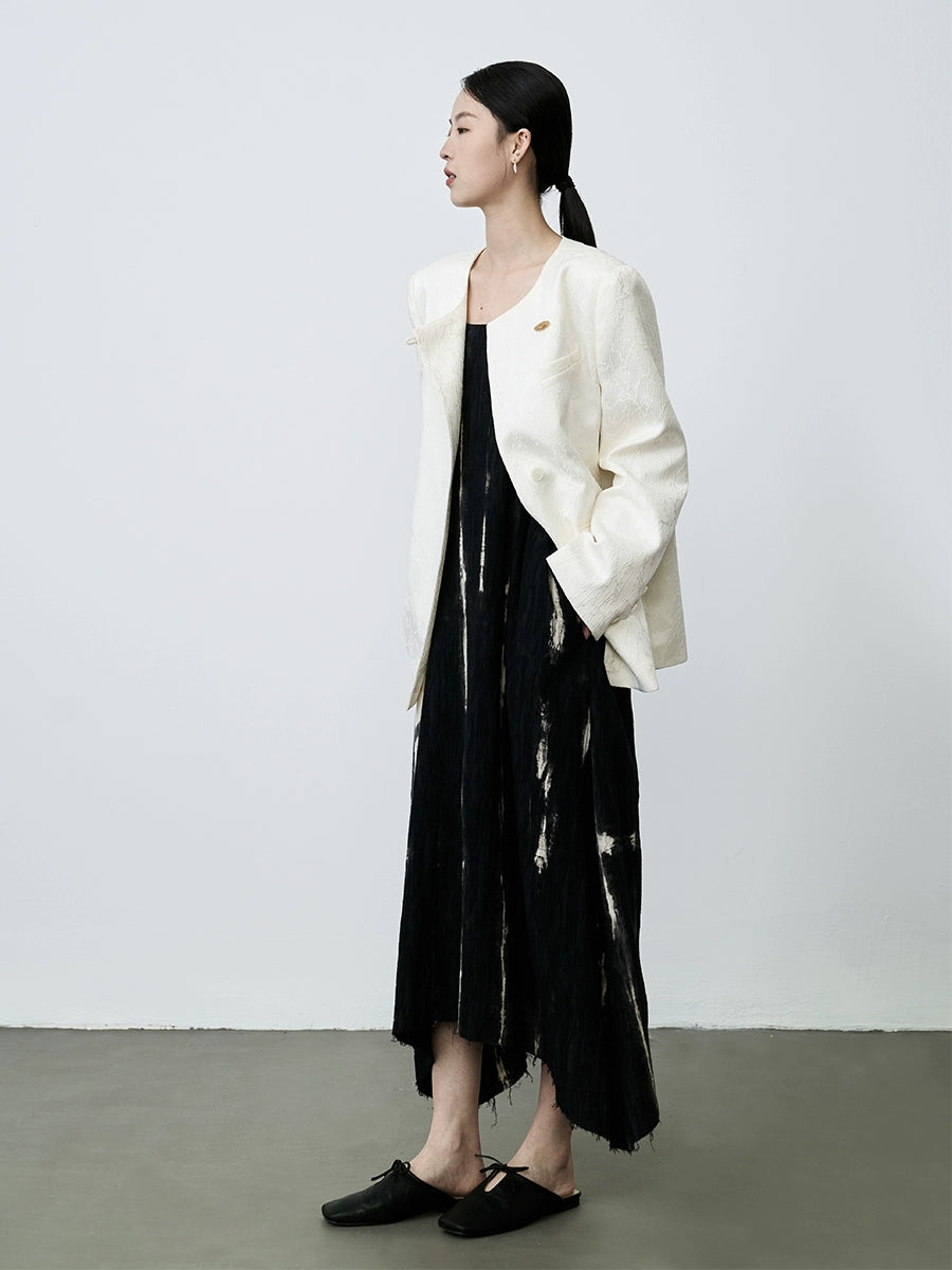 Vestido con tirantes de mezcla de lino y algodón de primera calidad en color negro de CAREMIND, vestido largo con falda tipo paraguas con péndulo grande irregular