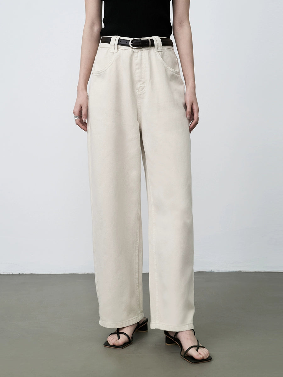 Pantalones vaqueros de talle medio alto y pierna ancha estrechos de color albaricoque de CAREMIND, pantalones pequeños de pierna recta de nueve puntos para niños