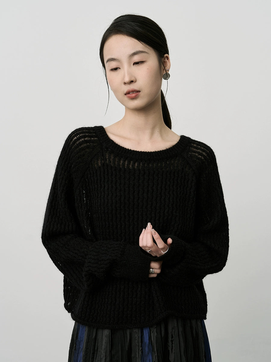 Suéter hueco retorcido de mohair suave y ceroso de CAREMIND Top corto versátil de cinco puntos con espinas suaves