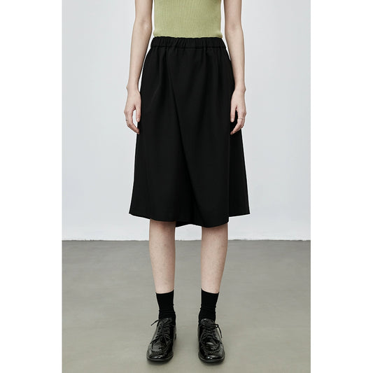 Pantalon large taille haute à cinq points de style Yamamoto noir CAREMIND, pantalon décontracté d'été au-dessus du genou pour femme