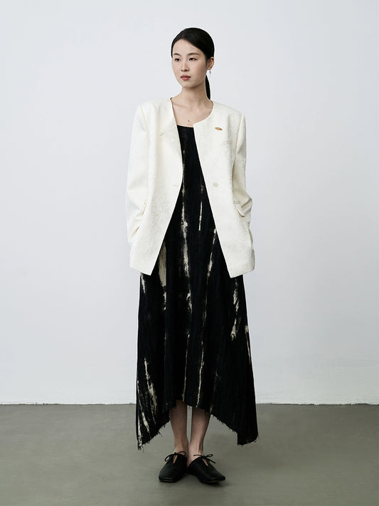 Robe à bretelles noire en mélange de coton et de lin de qualité supérieure CAREMIND, jupe parapluie à grand pendule irrégulier, robe longue