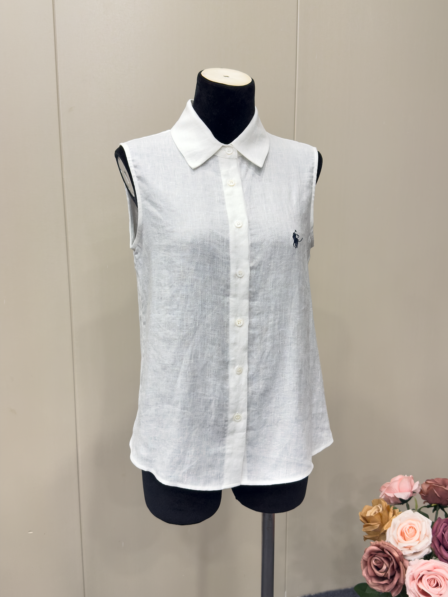8027★ old money style simple polo collar sleeveless shirt women's 25 new casual versatile linen embroidered top