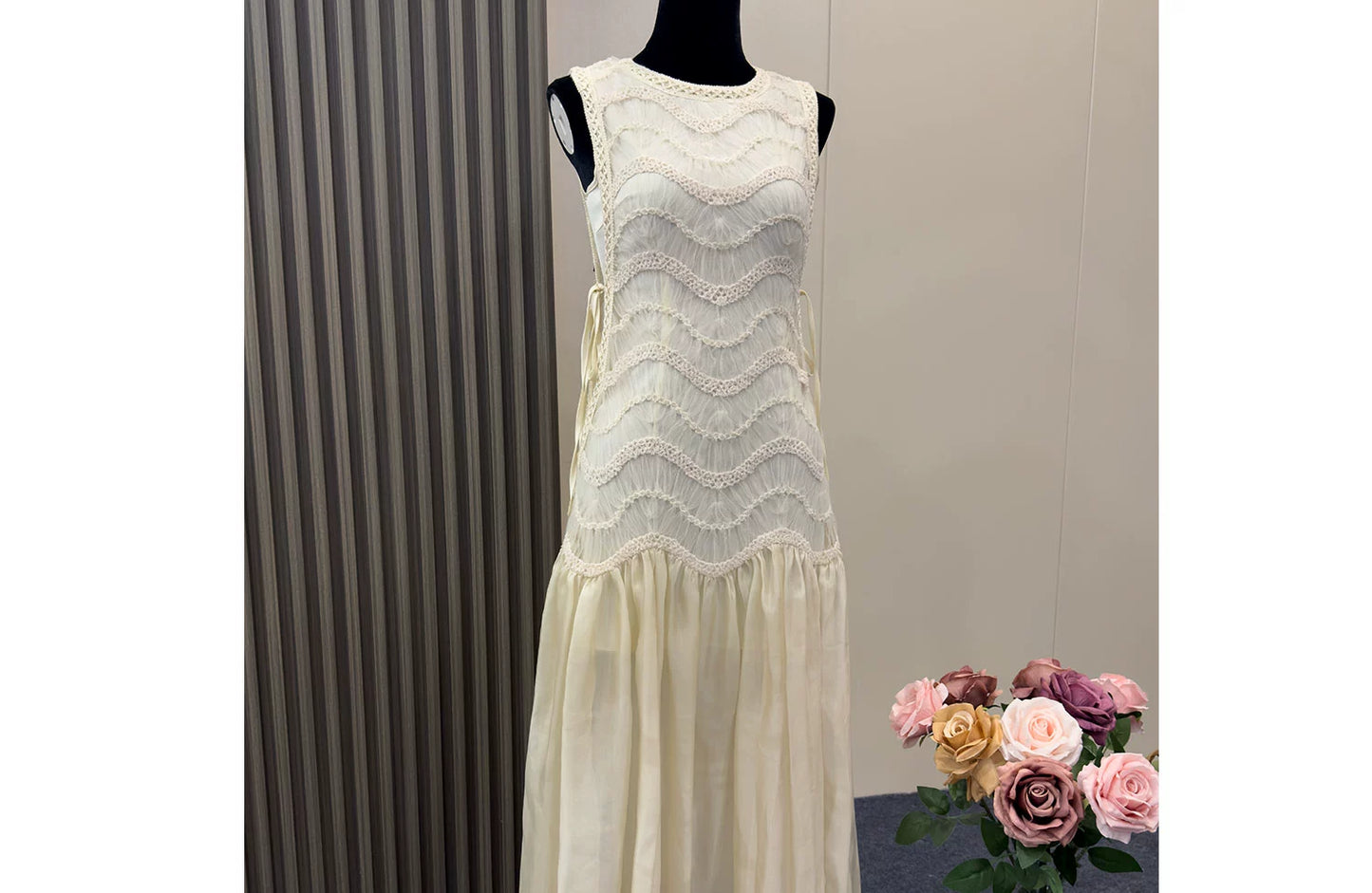 8028★ Casual vacation romantic quicksand skirt high-end lace fairy skirt pearlescent sleeveless dress woman