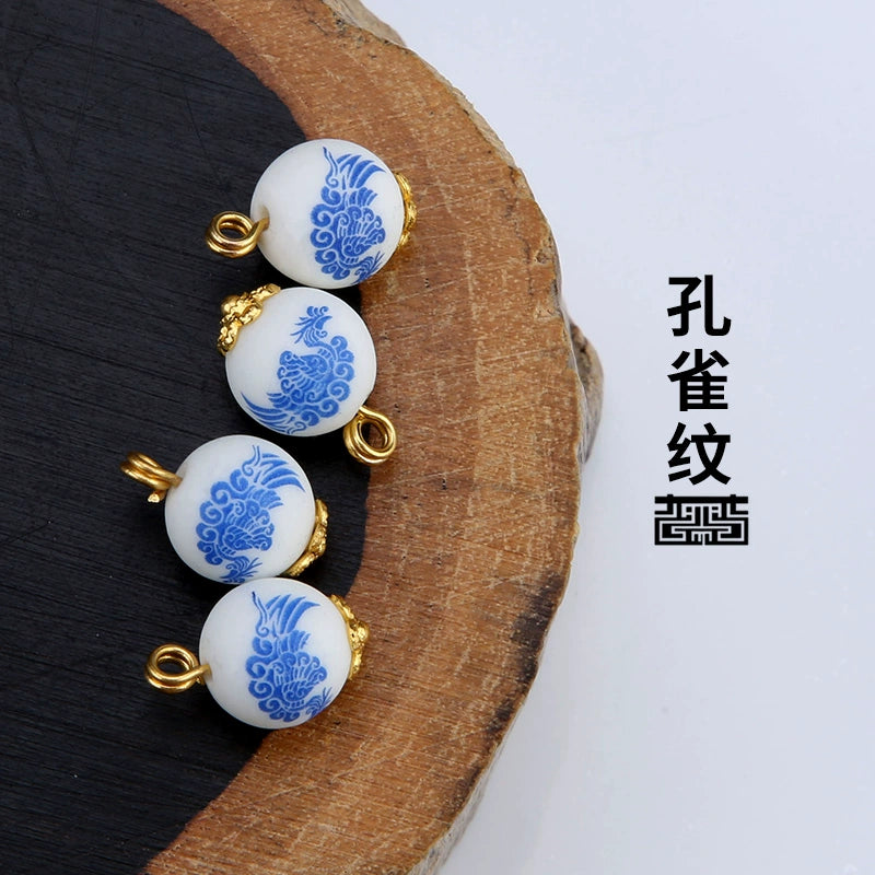 3249★ Ceramic button beads, national style retro cheongsam Hanfu Tang suit shirt, disc button versatile decorative small button blue and white porcelain