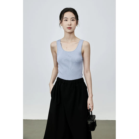 Chaleco de punto sin mangas de cinco colores de seda CAREMIND con cuello en U y parte superior ajustada de verano en la espalda