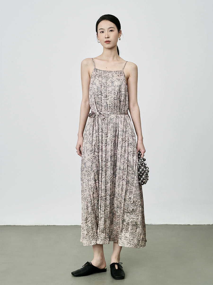 CAREMIND Nueva falda con tirantes y estampado de plantas chinas, vestido floral ajustado y femenino para fiestas