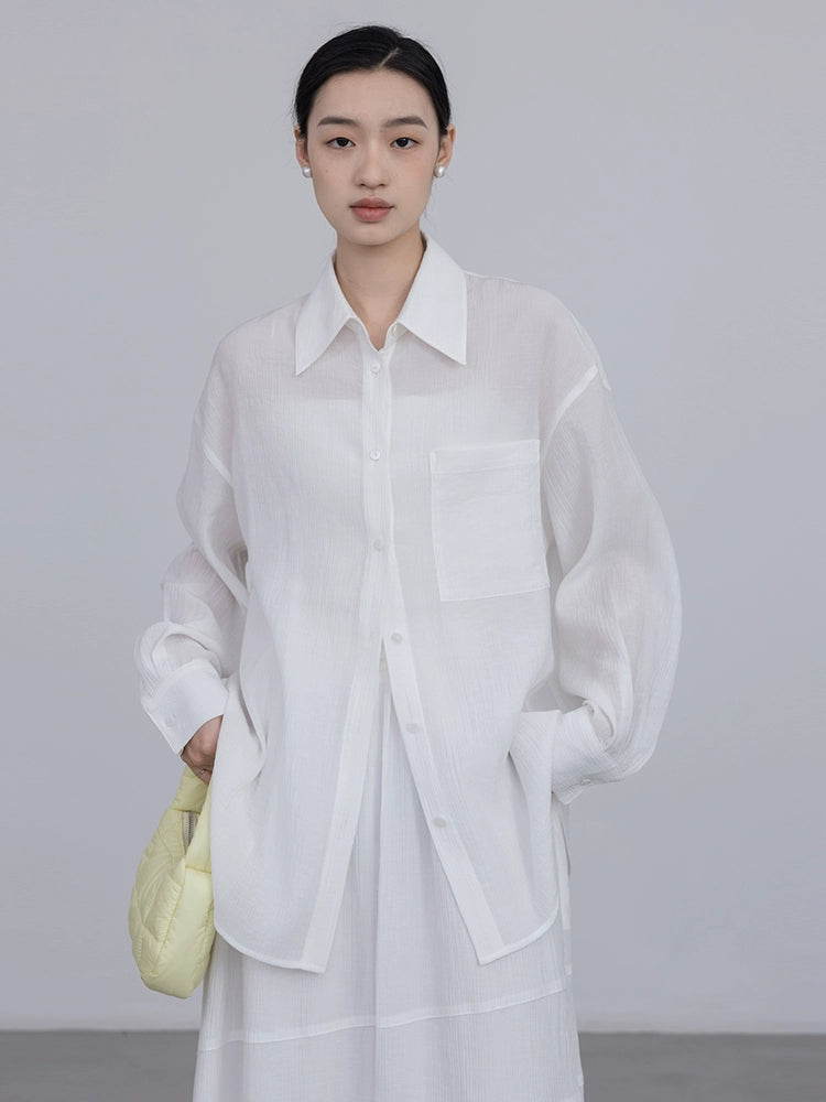 Conjunto de dos piezas de camisa de manga larga con colgante CAREMIND 24SS + falda en forma de A, sal de textura oscura