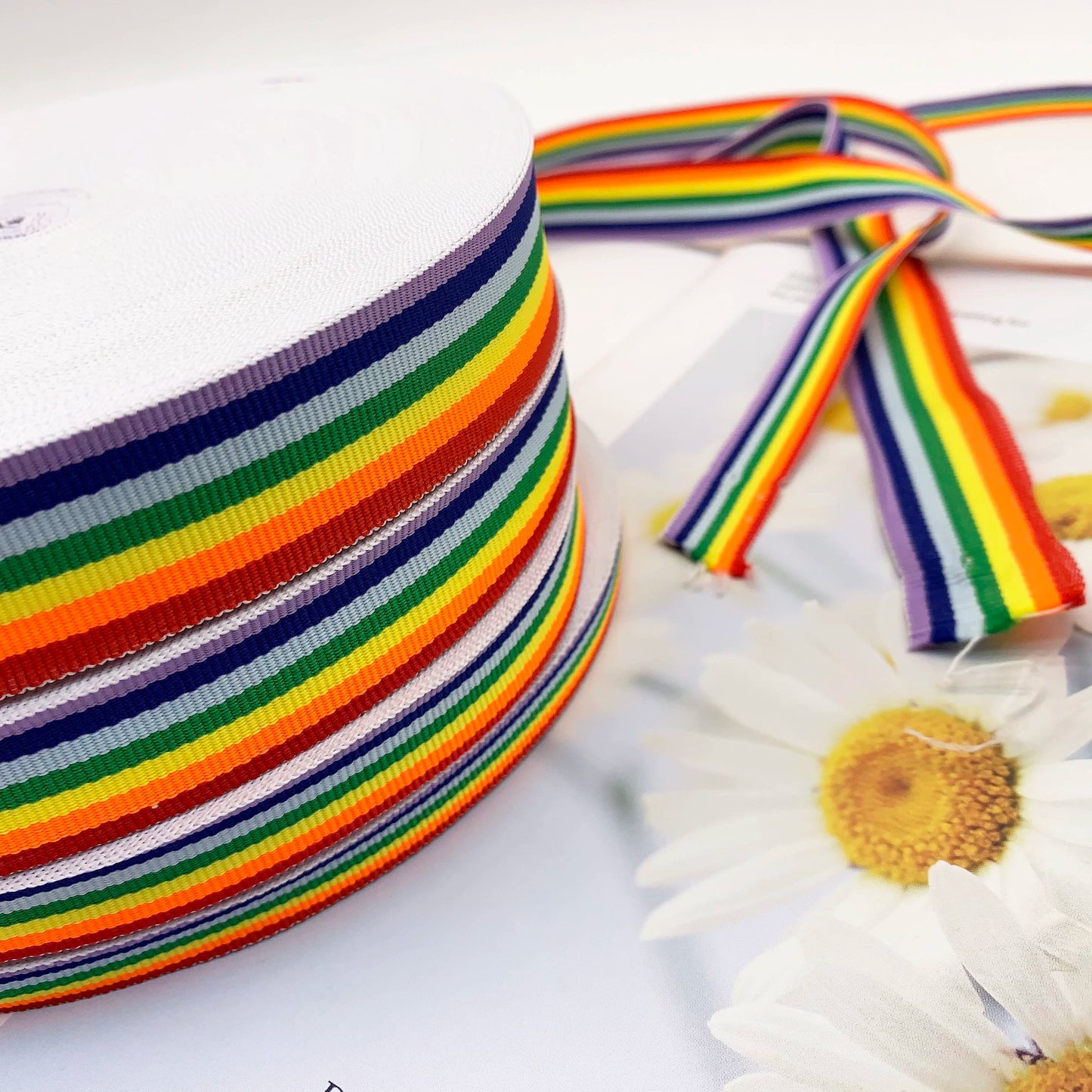 3888 Tira de presión para bordes de cinta con rayas de arcoíris intercoloridas de 1 a 5 cm, correa lateral para accesorios de ropa, tira de cinta para ropa textil para el hogar