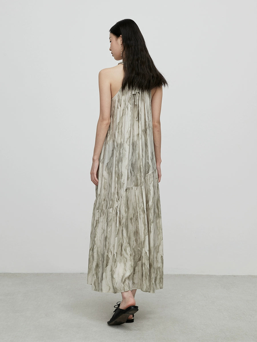 CAREMIND vacaciones en la playa hermoso vestido de cuello nuevo chino mancha sin mangas vestido de largo medio verano