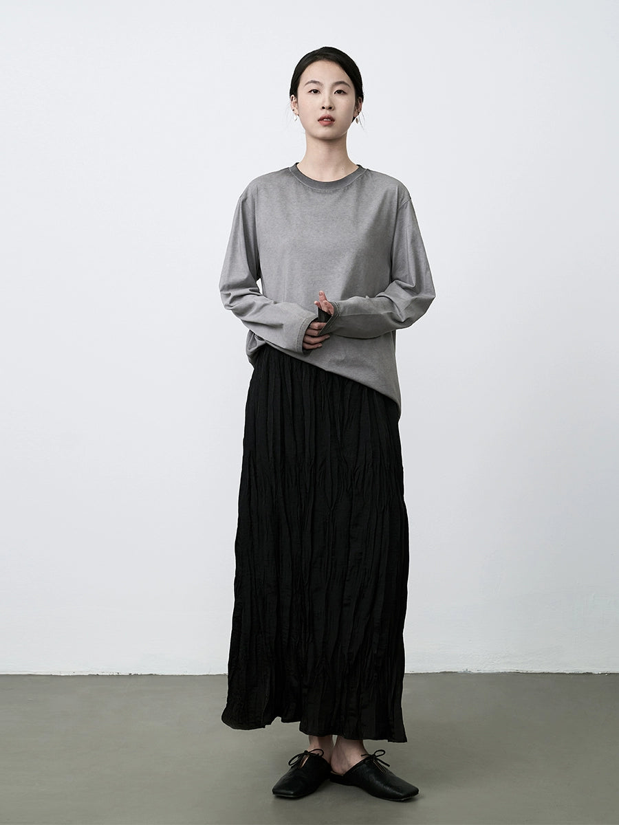 T-shirt à manches longues confortable et doux en coton ciré gris CAREMIND avec un design suspendu et un intérieur simple