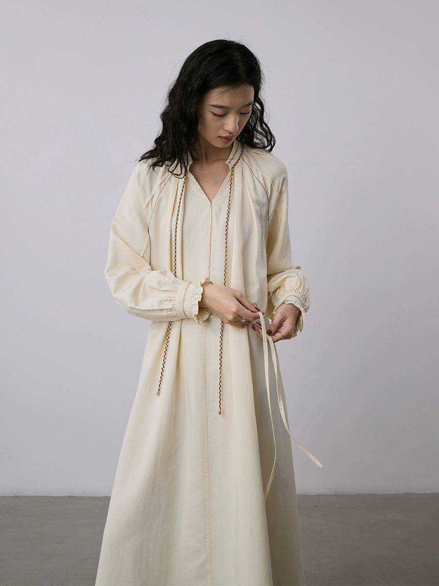 CAREMIND albaricoque de alta gama sentido fino cordón cinturón vestido ropa de mujer 2024 primavera y otoño temperamento medio y largo vestido de mujer