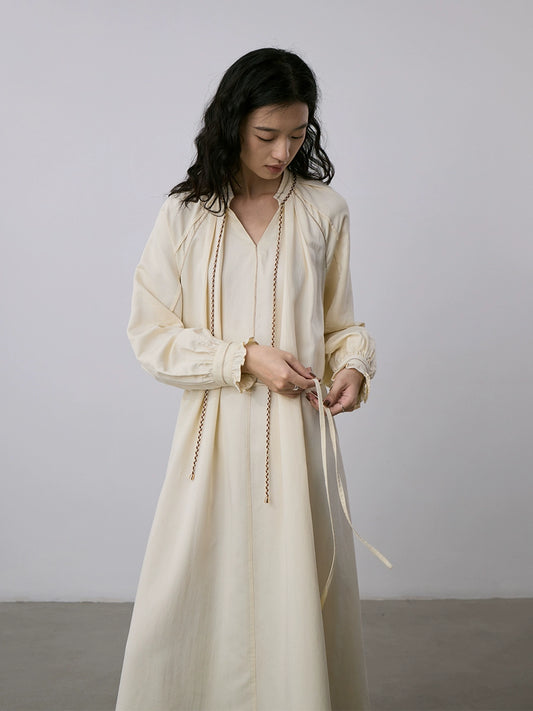 CAREMIND albaricoque de alta gama sentido fino cordón cinturón vestido ropa de mujer 2024 primavera y otoño temperamento medio y largo vestido de mujer