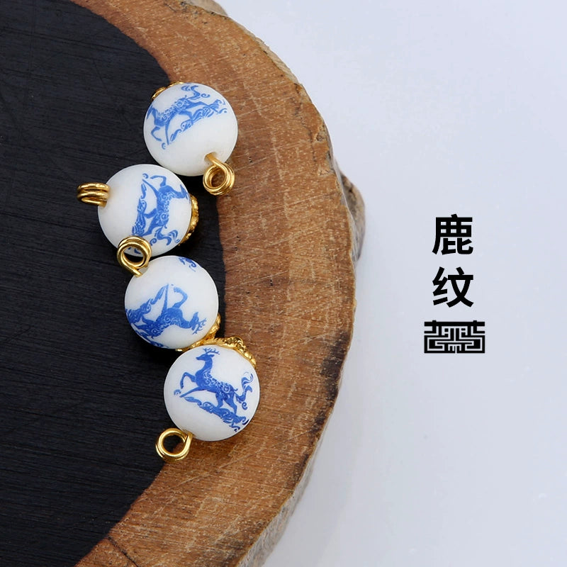 3249★ Ceramic button beads, national style retro cheongsam Hanfu Tang suit shirt, disc button versatile decorative small button blue and white porcelain