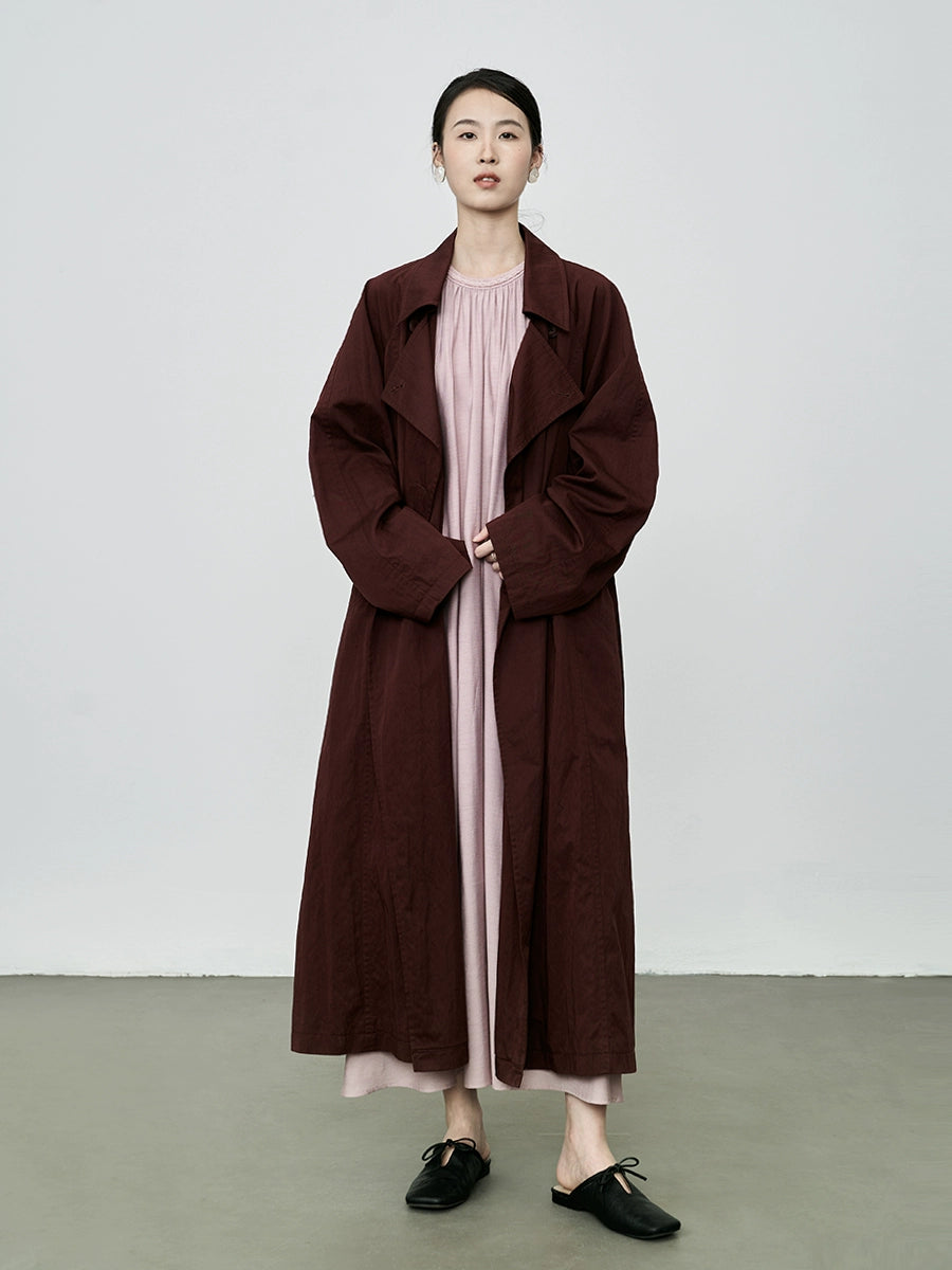 CAREMIND temperamento café rojo silueta minimalista antiarrugas gabardina abrigo largo estilo retro británico