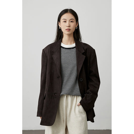 CAREMIND Lite Blazer de gamuza gris tinta de lujo ligero para uso diario, traje superior con solapa curva versátil para mujer