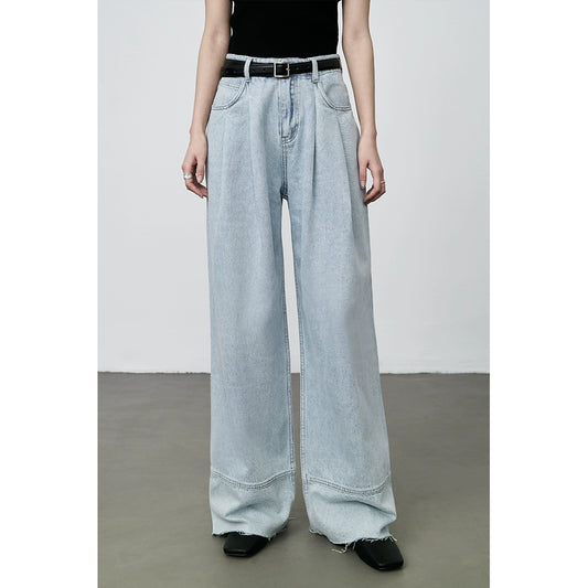 Pantalones vaqueros retro lavados de pierna ancha CAREMIND 2024 Pantalones ajustados de cintura alta y rectos para mujer