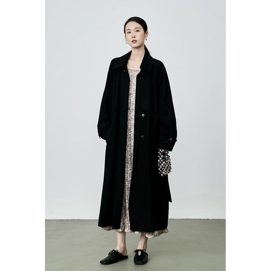 CAREMIND Gabardina blanca ligera y texturizada para mujer, abrigo largo informal de temperamento francés para otoño