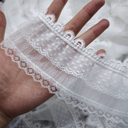 3838 Ancho 6cm de doble capa de malla con volantes de encaje accesorios de encaje arrugado vestido de encaje falda ropa infantil decoración