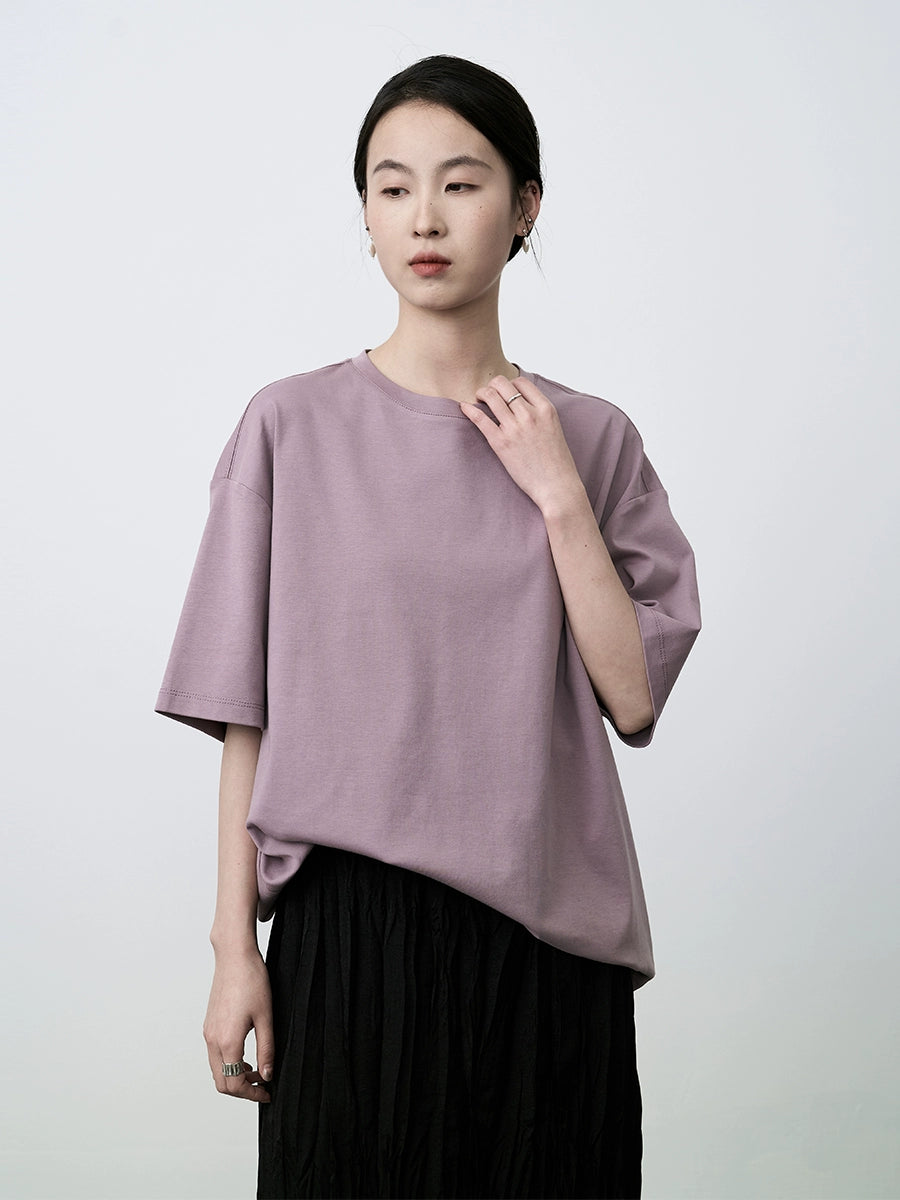 CAREMIND2024 nueva blusa básica de manga corta, holgada y fina, de seis colores, con cuello redondo y mangas cortas para mujer