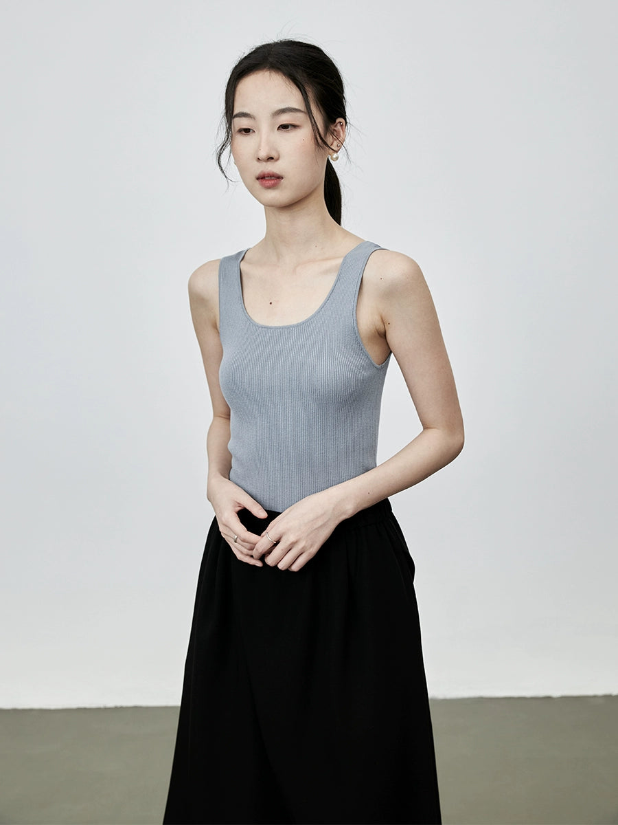 Chaleco de punto sin mangas de cinco colores de seda CAREMIND con cuello en U y parte superior ajustada de verano en la espalda