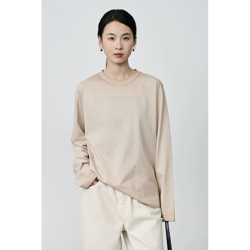 T-shirt à manches longues confortable et doux en coton ciré gris CAREMIND avec un design suspendu et un intérieur simple