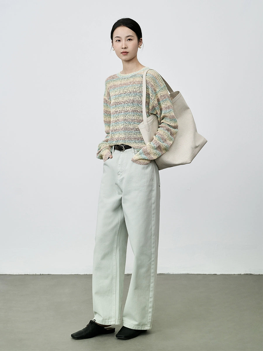 Suéter de punto suave con leche cerosa y macarrón de CAREMIND, jersey de rayas de manga larga suave y holgado