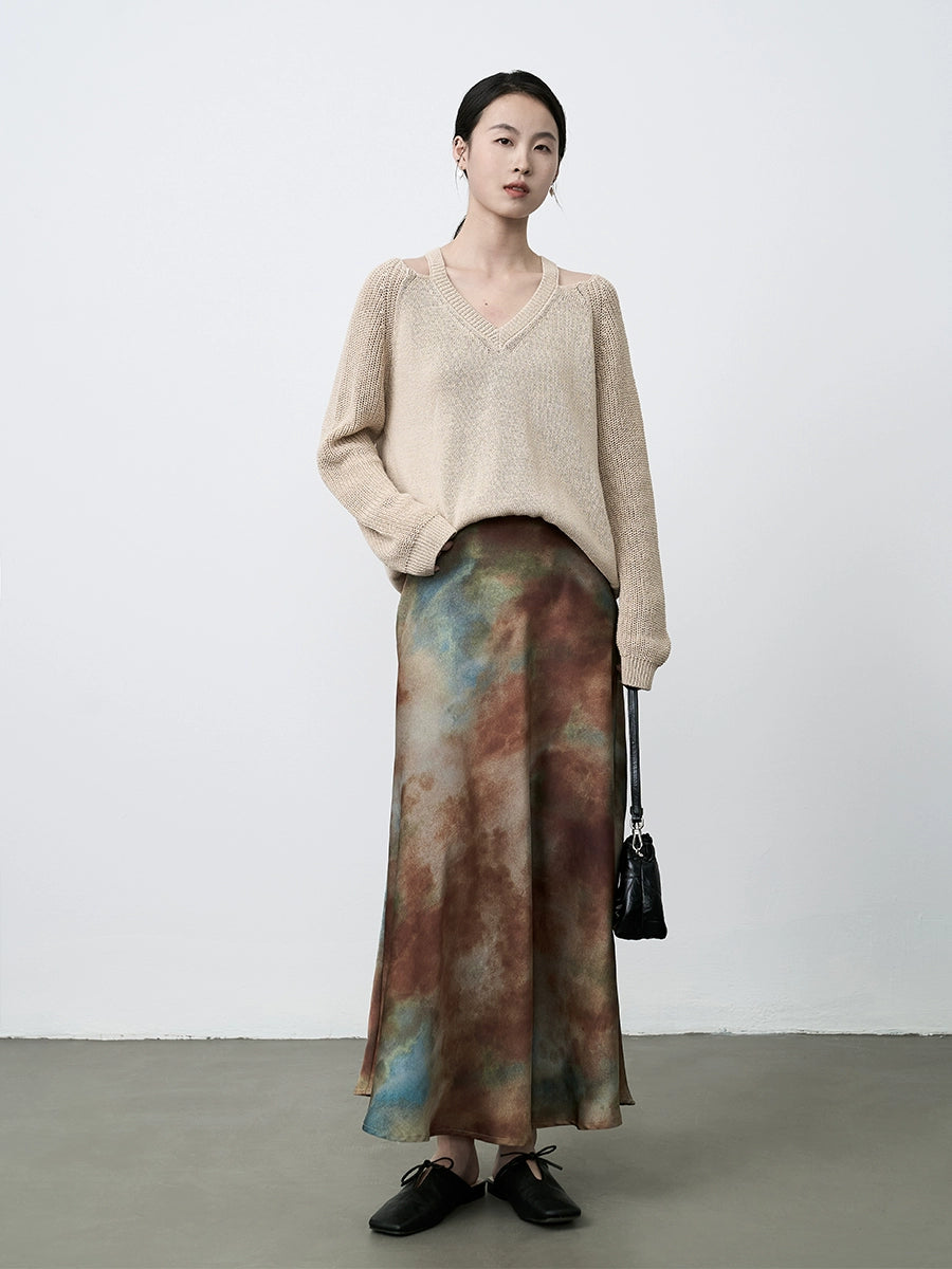 Suéter de punto con temperamento de clavícula y hombros ajustados de CAREMIND, top relajado y holgado para principios de primavera